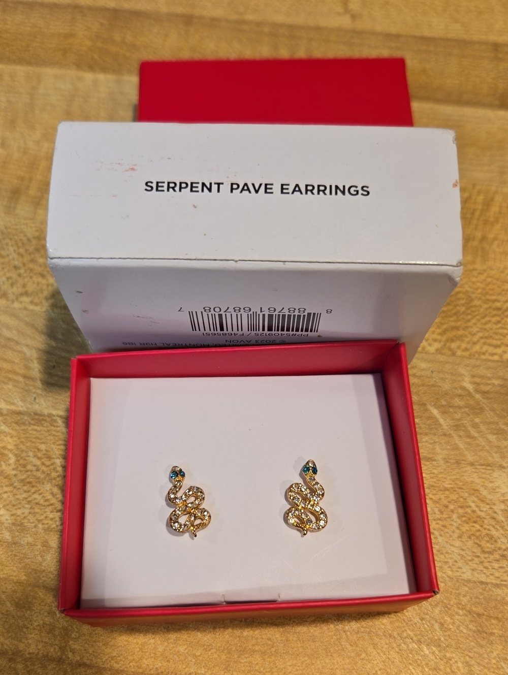 Avon Serpent Pavé Gold Snake Earrings with Teal Accent